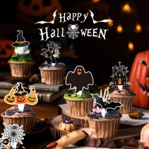 73pcs Halloween Cupcake Toppers Trick Or Treat Cake Topper For Halloween Birthday Decoration Witches Pumpkin Bat Ghost Party Supplies