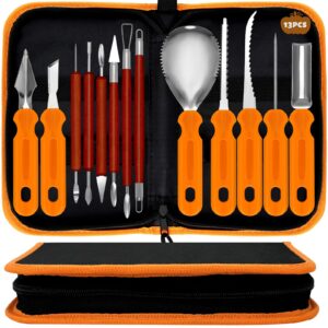 13 pcs pumpkin carving tools halloween pumpkin carving kit, pumpkin professional detail sculpting tools, heavy duty stainless steel pumpkin cutting knife with carrying case for halloween party