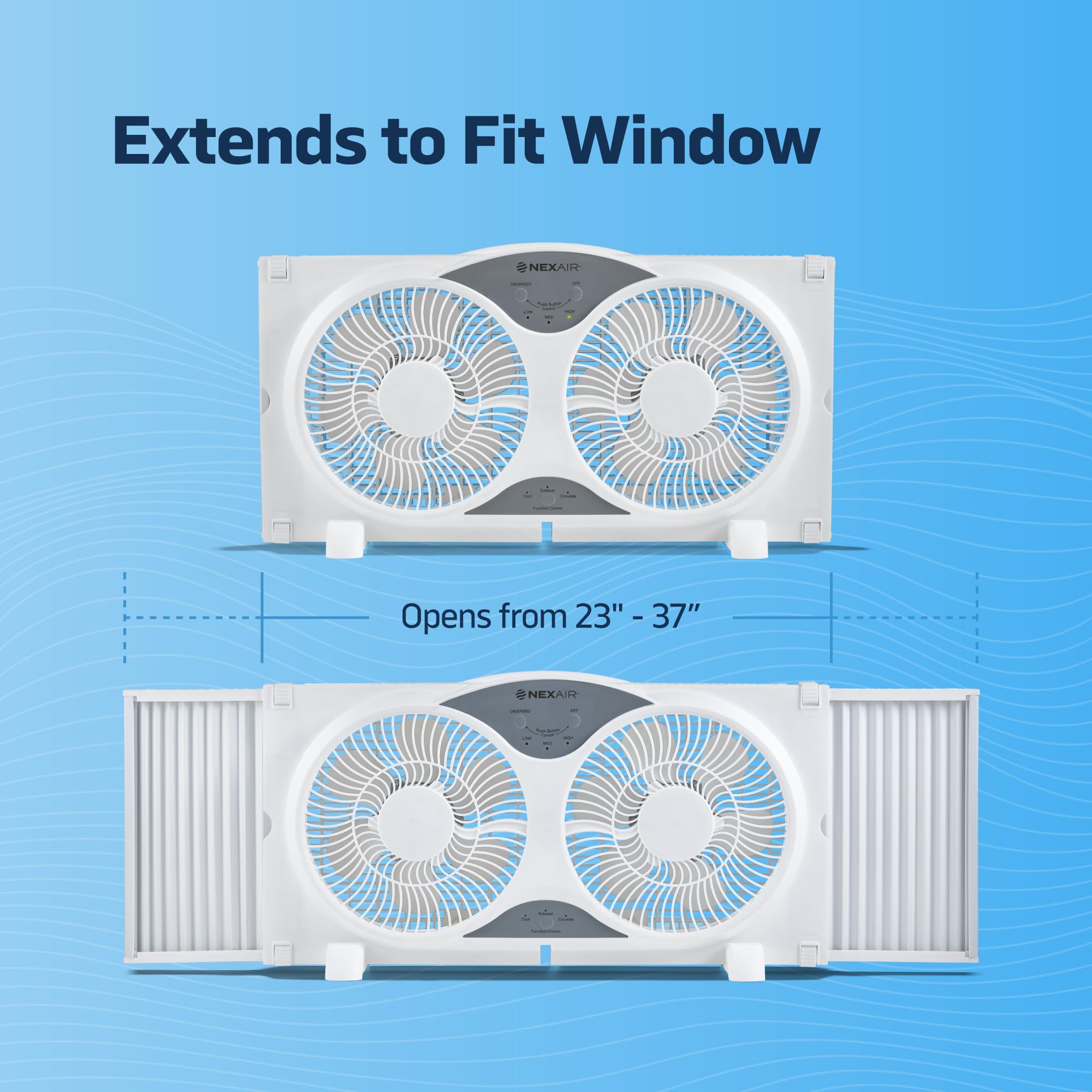 Nexair 9" Twin Window fan with Remote Control, 3 Speed Bedroom window fan reversible Airflow Exhaust And Intake Quiet Operation, Fan Window Easy to install Seals with Built-In panels extending 24"-37"