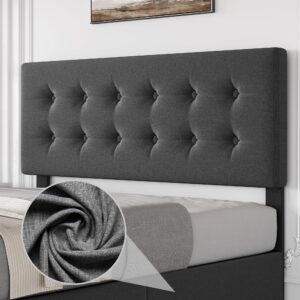 IDEALHOUSE Queen Size Bed Frame with 4 Storage Drawers and Headboard, Linen Upholstered Platform Bed Frame with Wooden Slats Support, Button Tufted Design, No Box Spring Needed, Dark Grey