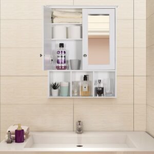 VEIKOU Oversized Bathroom Wall Mounted Storage Cabinet with Dual Mirror Doors, 30.4'' Hanging Medicine Cabinet for Bathroom, Bathroom Cabinet with Adjustable Shelves, White