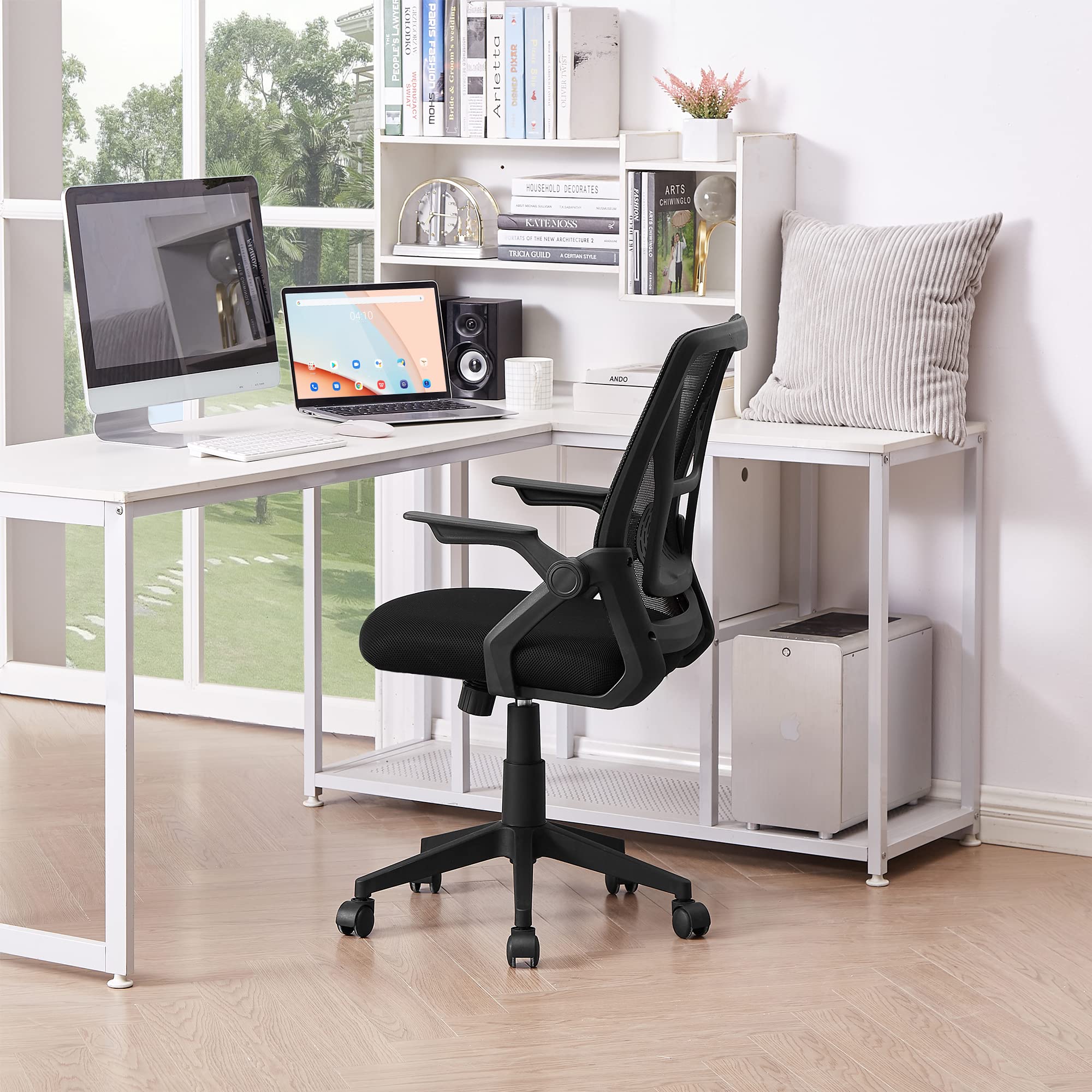 VECELO Mid-Back Swivel Ergonomic Office Chair with Adjustable Arms, Mesh Lumbar Support for Computer Task Work, Black