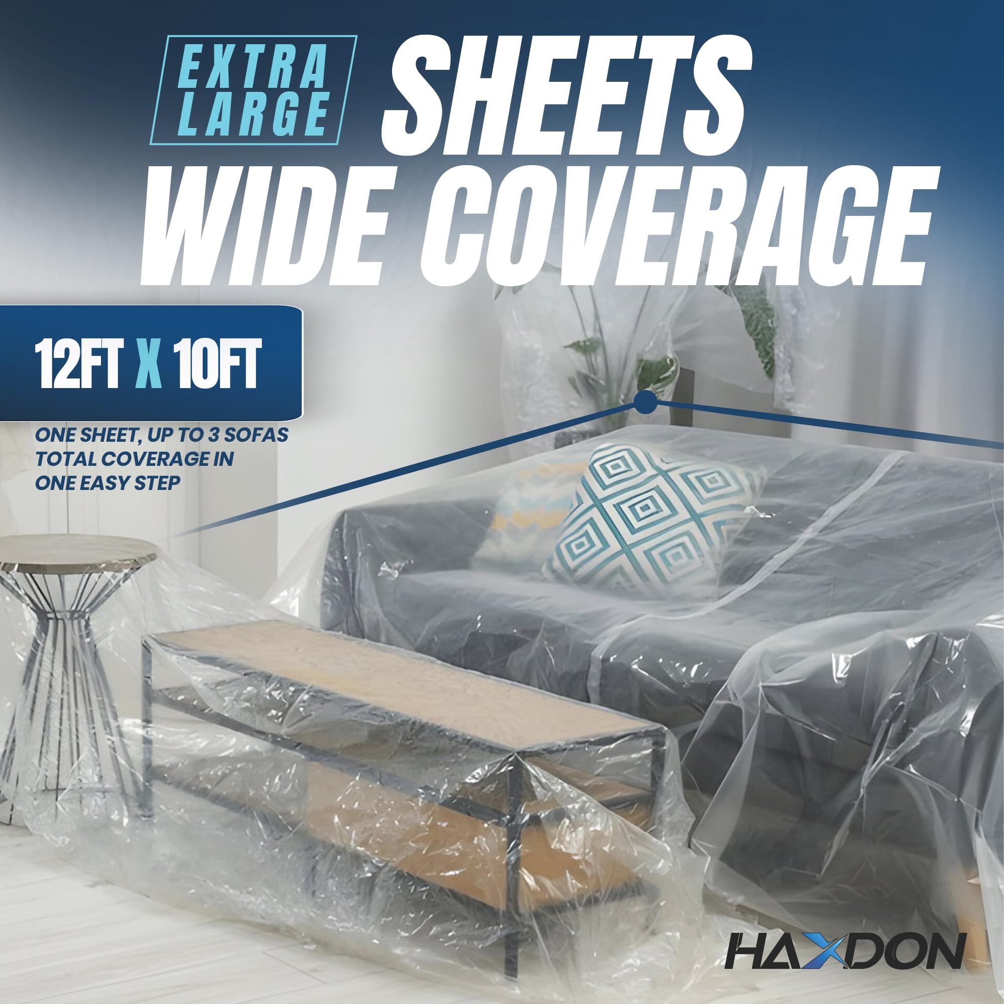 Haxdon 12 x 10 FT 10 Pack Extra Large Painter’s Plastic Drop Cloth Painting Sheet - Durable Dust Cover - Clear Plastic Sheet - Plastic Sheeting - Plastic Cover - Paint Drop Cloth