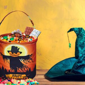 Halloween Basket Trick or Treat Bag Cute Candy Tote Buckets Reusable Canvas Best Organizer Party Gifts for Kids