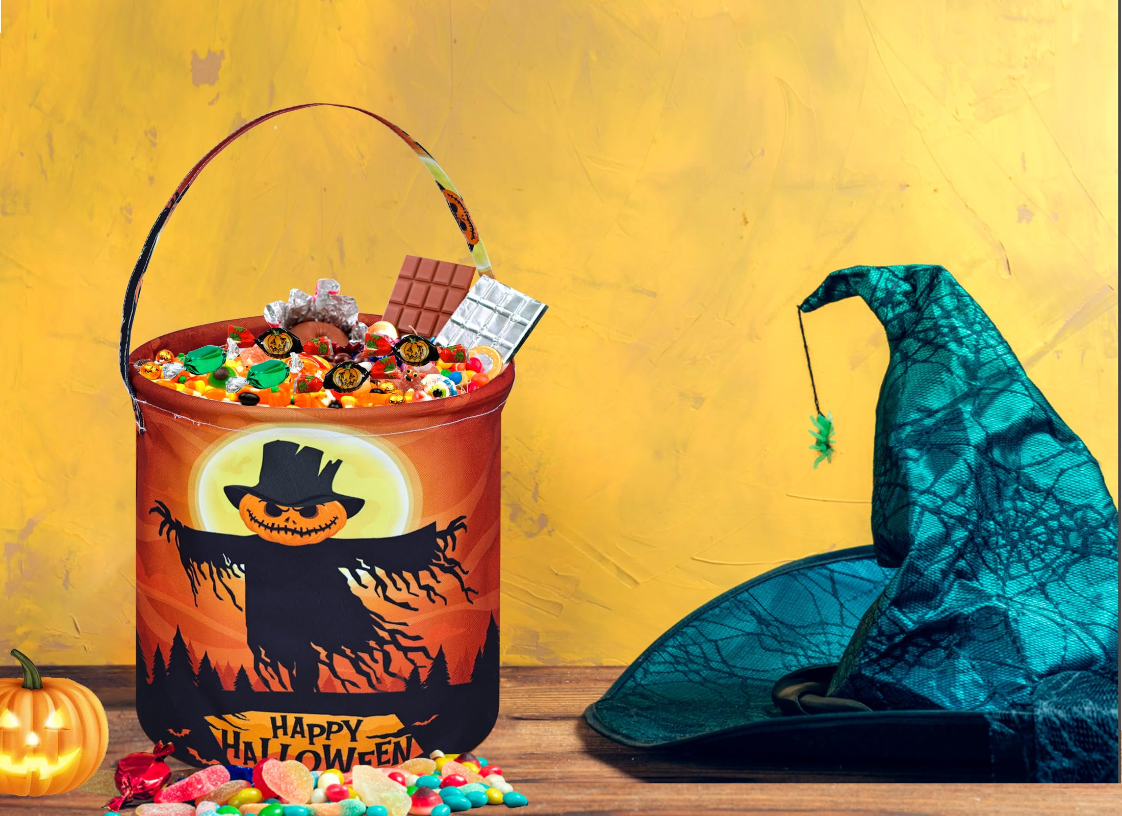 Halloween Basket Trick or Treat Bag Cute Candy Tote Buckets Reusable Canvas Best Organizer Party Gifts for Kids