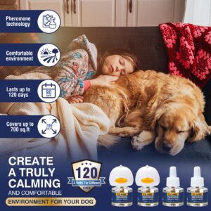 Dog Calming Pheromones Diffuser 6 in 1 Kit Appeasing Pheromone Diffuser to Calm (2 Plug in+4 Pack 48ml Refill) for Anxiety Relief Reduce Aggression Fighting Barking Stress 120 Day Supply(Tasteless)