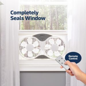 Nexair 9" Twin Window fan with Remote Control, 3 Speed Bedroom window fan reversible Airflow Exhaust And Intake Quiet Operation, Fan Window Easy to install Seals with Built-In panels extending 24"-37"