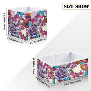 KOPIRIT Skulls Flowers Butterflies Storage Baskets Foldable Storage Cubes with Handles Closet Storage Bins for Organizing Shelves Closet