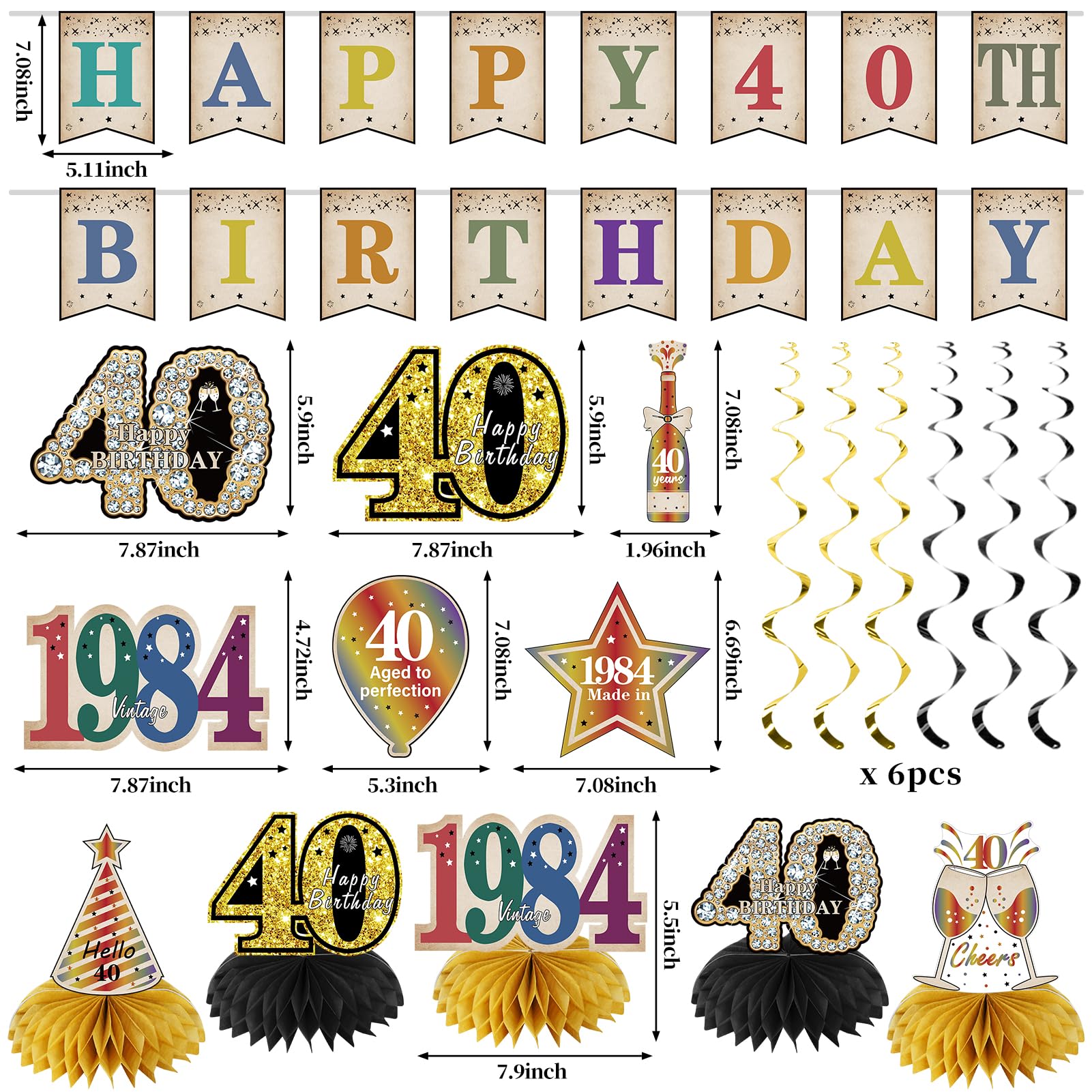 40th Birthday Decorations for Women, Yatufom 21Pcs Back in 1984 Birthday Party Supplies, Happy 40th Birthday Banner Forty Birthday Decorations