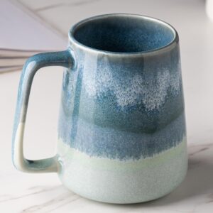 TaoTaojarvie Ceramic Coffee mugs, 24 oz, Extra Large Mugs, Big Tea and Coffee Cups, Large Handle, Pottery Mugs, Transmutation Glaze，Wide Bottom Coffee Mug, Microwave and Diahwasher Safe. (Light Green)