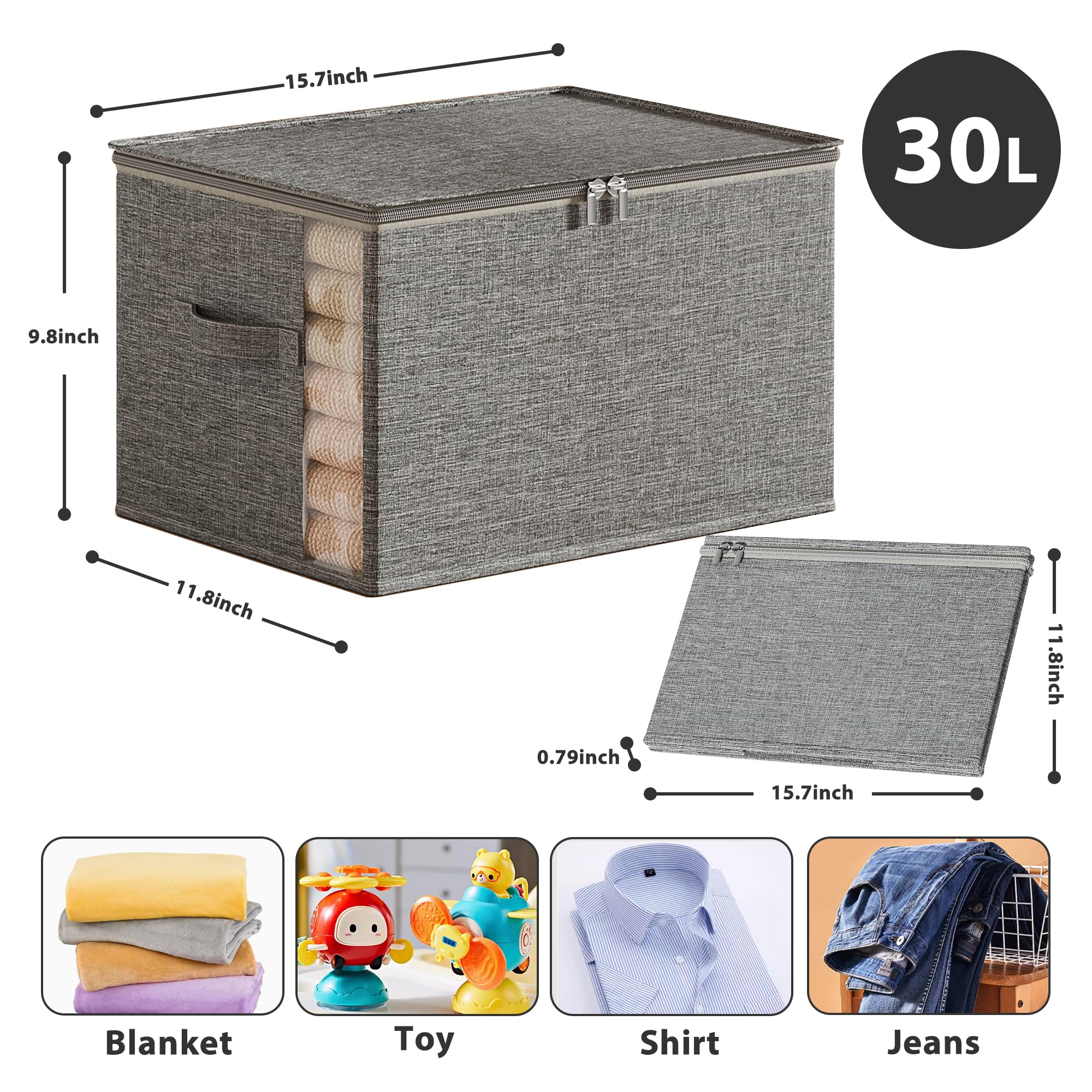 KitHero Clothes Storage Bins with Sturdy Frames, Foldable Fabric Clothing Organizer Box for Moving, Sweater Storage Cube with Lids and Zipper, Linen Closet Storage Bags for Blankets, Clothes, Sheet