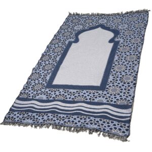 Modefa Turkish Islamic Prayer Mat Janamaz Sajjadah | Thin Woven Cotton Praying Rug | Traditional Muslim Sejada for Men Women Pocket Travel Mat - Stargazer (Blue)