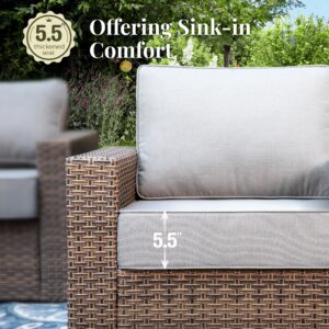 MIXPATIO 6 Pieces Patio Furniture Set, Outdoor Wicker Rattan Sofa Couch with 5.5" Thick Comfy Cushions, Wide Armrests Swivel Rocker Chairs and Coffe Table, High Back Conversation Set Garden Backyard