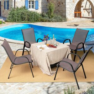 VcJta Stackable Patio Dining Chairs Brown 4PCS Space Saving Garden Furniture Set Outdoor