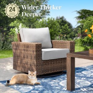 MIXPATIO 6 Pieces Patio Furniture Set, Outdoor Wicker Rattan Sofa Couch with 5.5" Thick Comfy Cushions, Wide Armrests Swivel Rocker Chairs and Coffe Table, High Back Conversation Set Garden Backyard