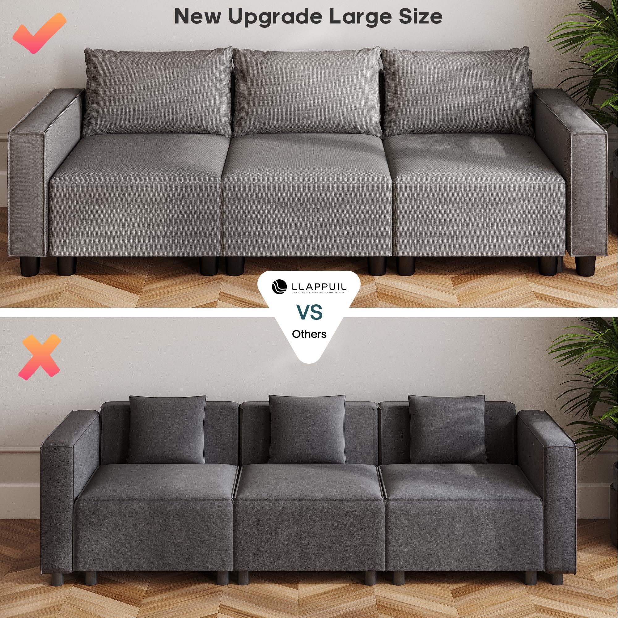 LLappuil Modular Sectional Storage Couch Ottoman Seats，Storage Ottoman Footrest Modules for Customizable Sectional Sofa, Breathable Solft Fabric, Washable, Removable, Dark Grey