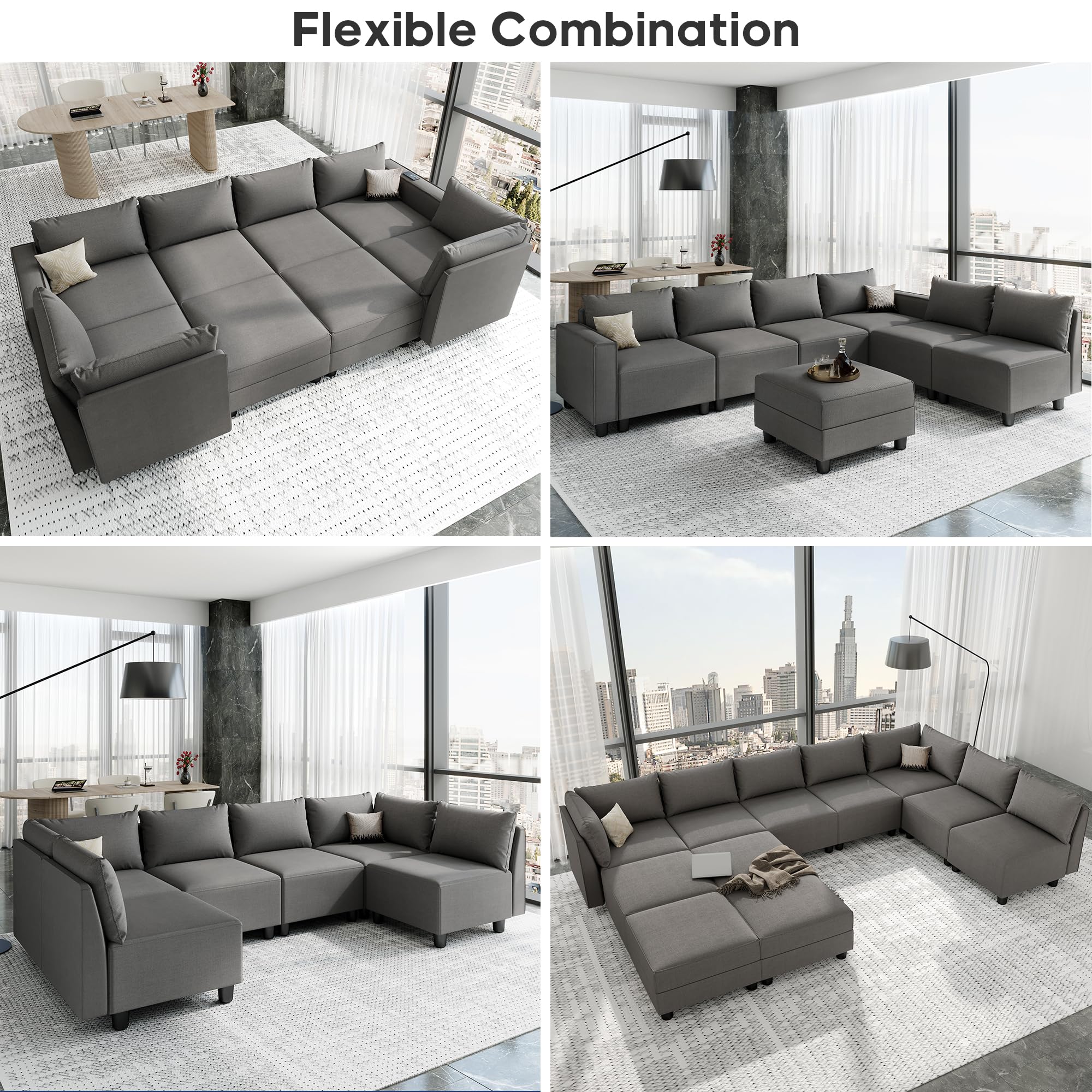 LLappuil Modular Sectional Storage Couch Ottoman Seats，Storage Ottoman Footrest Modules for Customizable Sectional Sofa, Breathable Solft Fabric, Washable, Removable, Dark Grey