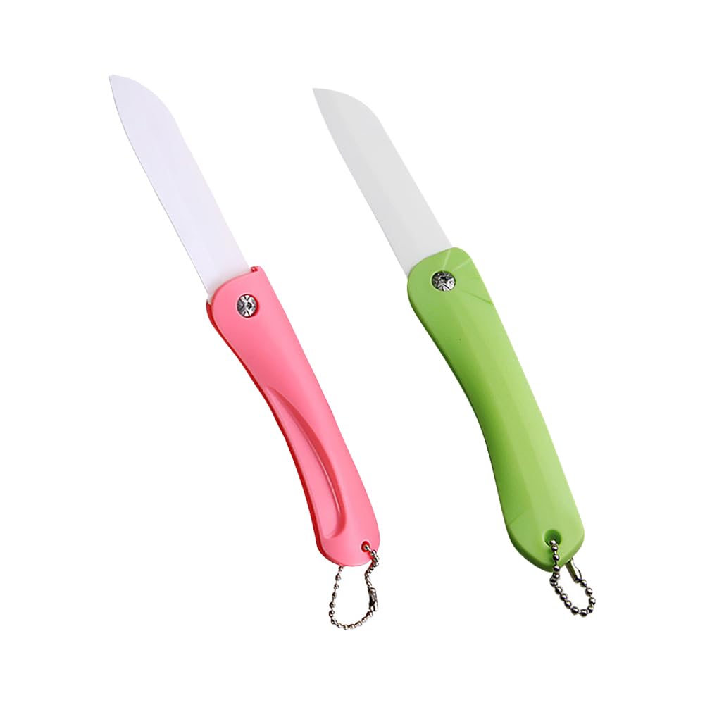 ccHuDE 2 Pcs Ceramic Folding Knife Small Kitchen Fruit Knife Vegetable Paring Knife Travel Foldable Knife Handy Pocket Knife Picnic Camping Knife with Plastic Handle