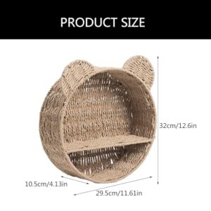 Uitndvyte Bear Ear Shape Wall Mounting Shelf Rattan Wall Shelves Small Plant Display Storage Rack Woven Hanging Storage Basket