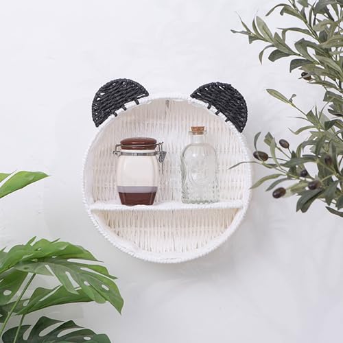 Uitndvyte Bear Ear Shape Wall Mounting Shelf Rattan Wall Shelves Small Plant Display Storage Rack Woven Hanging Storage Basket