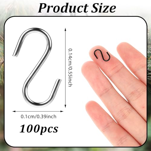 JJUNW 100 Pcs Small S Hooks for Hanging, 1/2 Inch Mini S Hook for Hanging Crafts, Mini S Shaped Hooks for DIY Crafts Hanging Jewelry Key Chain Connectors(Silver)