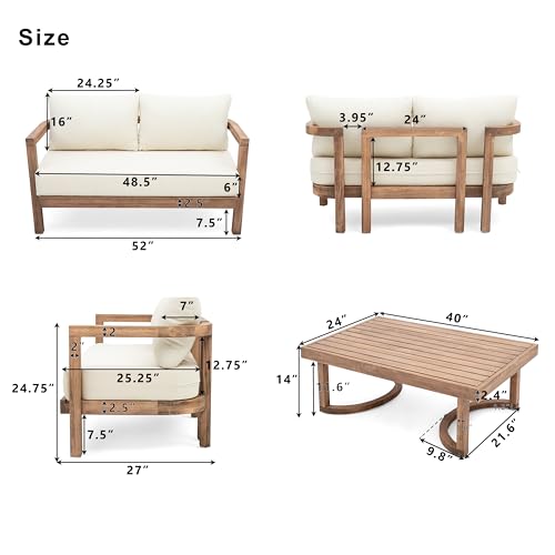 Merax 2-Piece Outdoor Acacia Wood Loveseat Sofa Couch with Coffee Table,Patio Furniture Conversation Set for Backyard