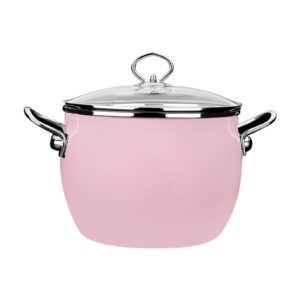 justup enamel stock pot with lid, 6-quart soup pot with circular handle，large cooking pot boiling pot for gumbo, stew, boil, pasta，sauce (pink), 13*9*6.7 inch