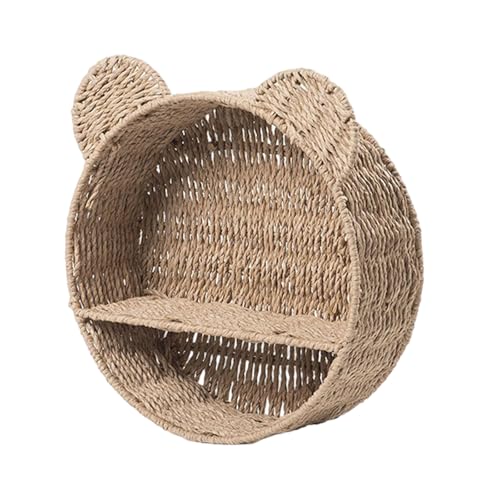 Uitndvyte Bear Ear Shape Wall Mounting Shelf Rattan Wall Shelves Small Plant Display Storage Rack Woven Hanging Storage Basket