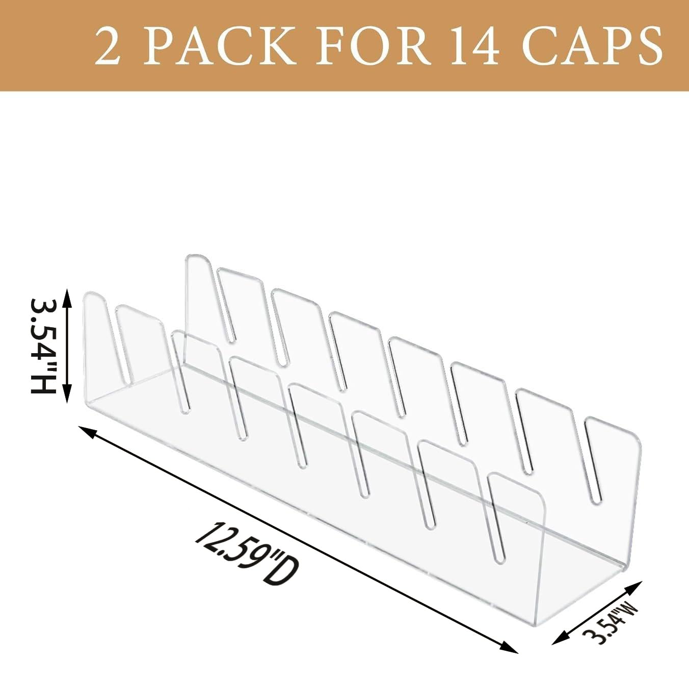 Hat Organizer for Baseball Caps, 2 Pack Hat Racks for Baseball Caps Display and Organizer for Bedroom, No Install Acrylic Hat stand for 14 Baseball Caps, Closet, Dresser, Office