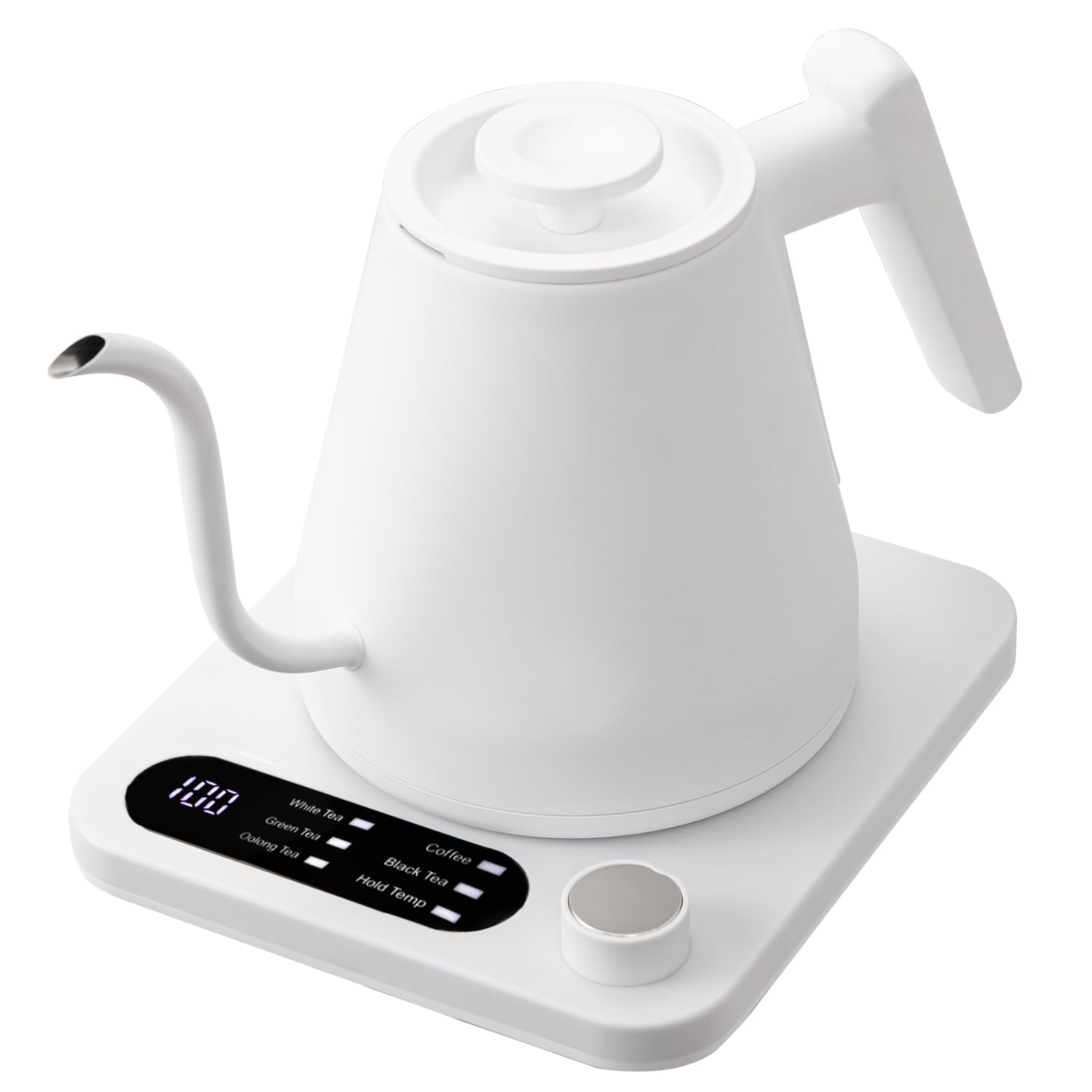 Gooseneck Electric Kettle, Custom Temperature Control,1200 W Fast Boil & 2H Auto Keep Warm, Real-time Temp Display, Precise Pouring, Pour Over Coffee Kettle & Tea Kettle, Stainlee Steel (White)