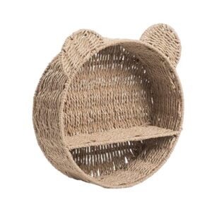 uitndvyte bear ear shape wall mounting shelf rattan wall shelves small plant display storage rack woven hanging storage basket