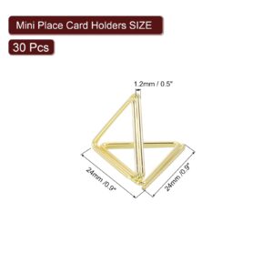 uxcell 30Pcs Triangle Shape Table Number Holders Mini Place Card Holders Carbon Steel Picture Holders for Tables Centerpieces, Wedding Reception, Parties, Banquets, Golden