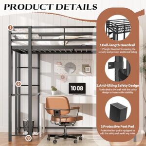 Shintenchi Loft Bed Twin Size with Desk and Storage Shelves, Twin Bed Frame with 2 Side Ladders for Kids, Teens Adults, Spcace-Saving Noise-Free and Anti-tilt Design, Black