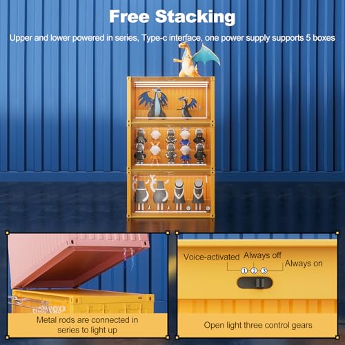 Ergocar Box Stackable Adjustable Lights Transparent Display Box with Door Dust Protection Display Collectibles Action Figures