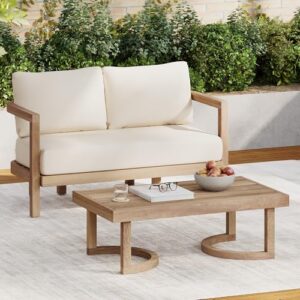 merax 2-piece outdoor acacia wood loveseat sofa couch with coffee table,patio furniture conversation set for backyard