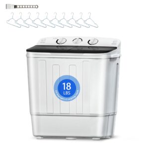 doghly compact semi-automatic twin tub washer, 18lbs capacity with 11lbs washer and 7lbs spinner, ideal for camping, apartments, dorms, college, rvs, and small spaces