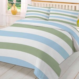 ALAGEO Sage Green Blue Duvet Cover Sets Stripe Bedding Sets 3 Pcs Soft Comforter Covet Set Including 1 Quilt Cover 2 Pillow Cases, Queen Size Comforter Cover Set with Zipper Closure