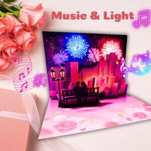 APOTODITO Anniversary Pop up Cards, Musical Anniversary Card with Light and Music, Happy Anniversary Cards for Men Women Couple Wife Husband Valentine (Pink)