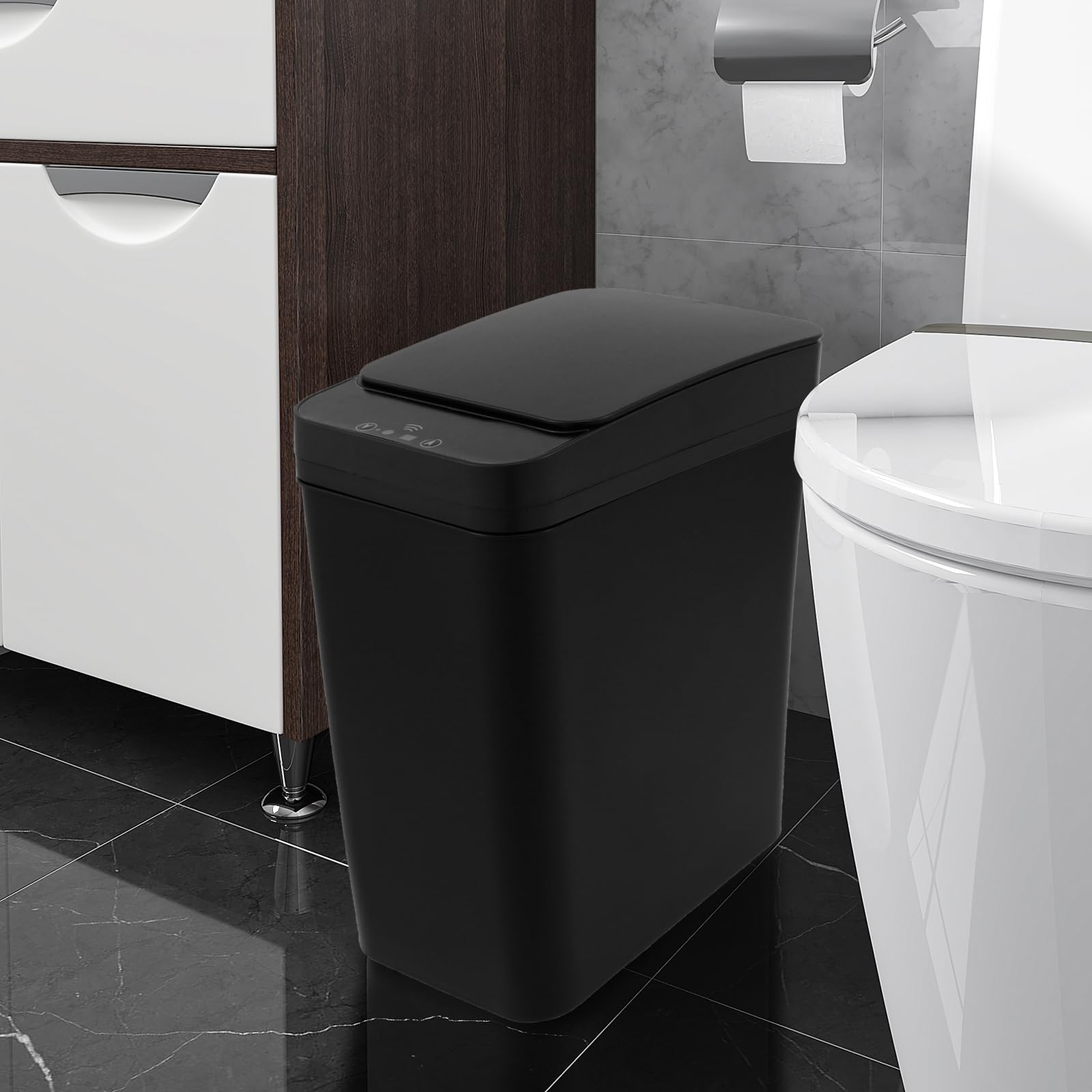 KTZCTPCA Smart Trash Can, Small Garbage Can with Lid, Touchless Waste Basket with Motion Sensor, Slim Dog Proof Trashcan,Trash Bin for Kitchen Office Living Room Toilet Bedroom RV (Black)