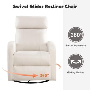 HOMYKA Swivel Rocker Recliner, Manual Glider Rocking Recliner Chair, Leather Swivel Reclining Lounge Chair Nursery Glider Recliners for Small Spaces, Living Room, Beige