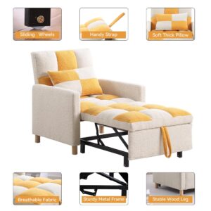 Sleeper Chair Bed - Convertible Single Sofa Chair Bed with Pillow,Pull Out Sleeper Bed with Adjustable Backrest,Multi-Functional Lounge Chair with Teddy Fabric for Apartment,Living Room (Yellow)