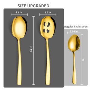 Gold Large Serving Spoons, 6 Pieces Large Stainless Steel Serving Spoons Set Includes 3 Large Serving Spoons,3 Large Slotted Spoons. Serving Spoons for Parties, Dishwasher Safe, 9.2-Inch