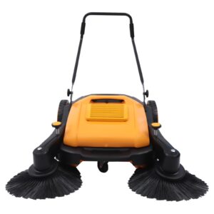 walk behind manual push floor sweeper, 14.53 gallon capacity 41" back walking sweeper tool machine brush set with directional foot adjustable handle and brush head for sidewalk street shopping mall