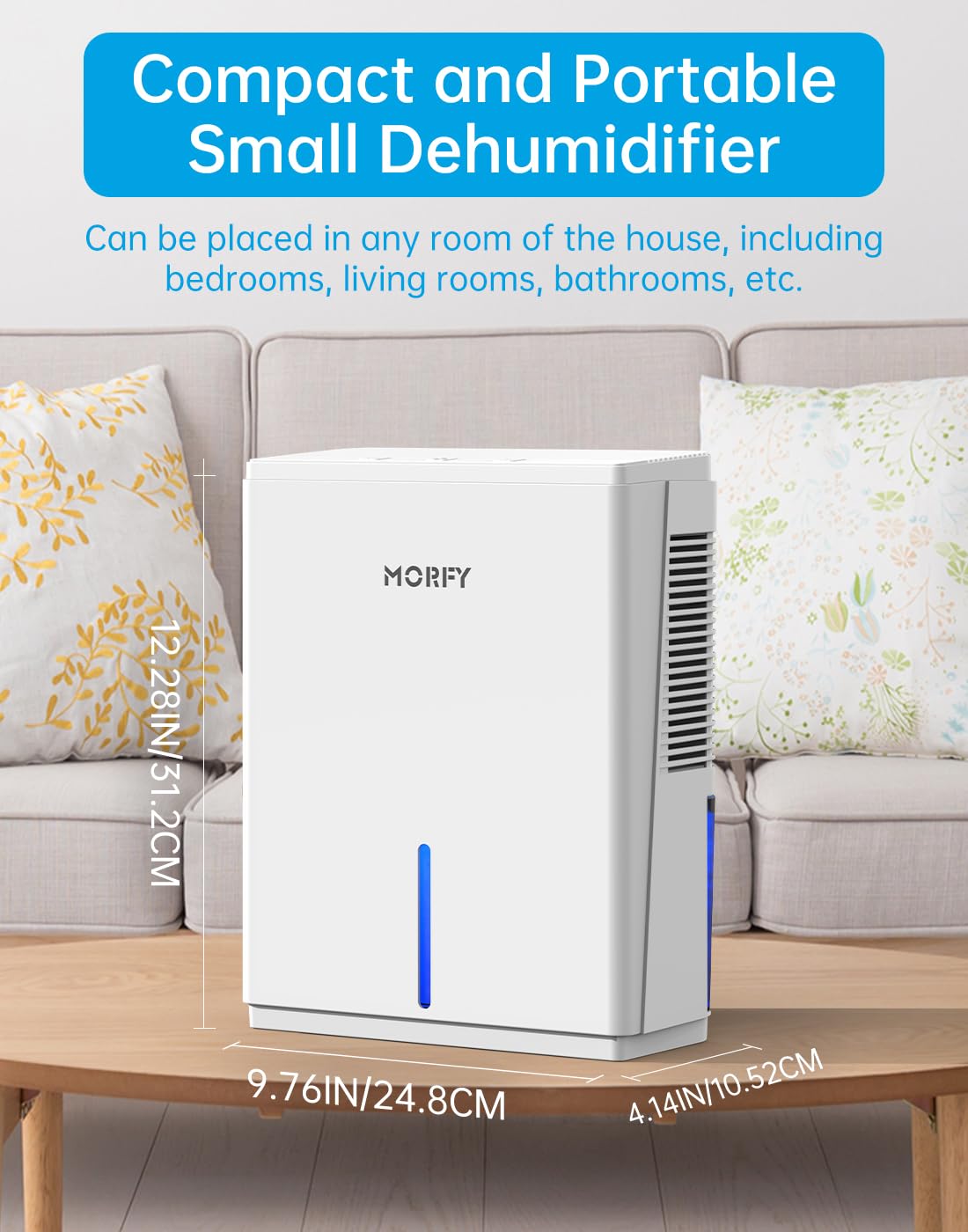 MORFY Dehumidifier, 74OZ Small Dehumidifier for Bedroom Bathroom RV with Auto Shut Off, Portable Quiet Dehumidifiers for Home Room Closet Laundry Room