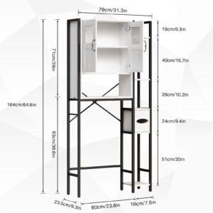 Over The Toilet Storage with Cabinet, Bathroom Storage Organizer above Toilet with Heavy-duty Metal Frame & Adjustable Shelf, Freestanding Space-Saving Storage Rack for Laundry Room,Bathroom (White)