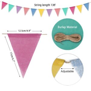 36 Flags Imitated Burlap Pennant Banner Flags, Pastel Fabric Triangle Rainbow Flag for Birthday Classroom Christmas Valentines Baby Shower Graduation Rustic Boho Spring Holidays Party Decorations