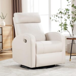 HOMYKA Swivel Rocker Recliner, Manual Glider Rocking Recliner Chair, Leather Swivel Reclining Lounge Chair Nursery Glider Recliners for Small Spaces, Living Room, Beige