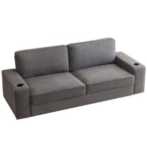 VanAcc Modern Sofa, 89in Couch- Comfy Sofa with Cup Holders & USB Charging Ports, Deep Seat Sofa Couch for Living Room, Charcoal Grey Chenille