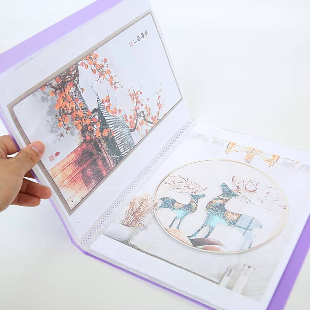 A4 Diamond Pictures Storage Book for Diamond Pictures Kits 30 Pages Diamond Beads Art Painting Portfolio Presentation Storage Book Folder Clear Pockets Purple