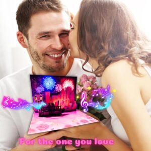 APOTODITO Anniversary Pop up Cards, Musical Anniversary Card with Light and Music, Happy Anniversary Cards for Men Women Couple Wife Husband Valentine (Pink)